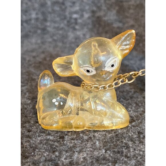 VTG Doe Fawns Big Ear Deer Figurines Yellow chains Lucite Hong Kong Christmas - Picture 2 of 9